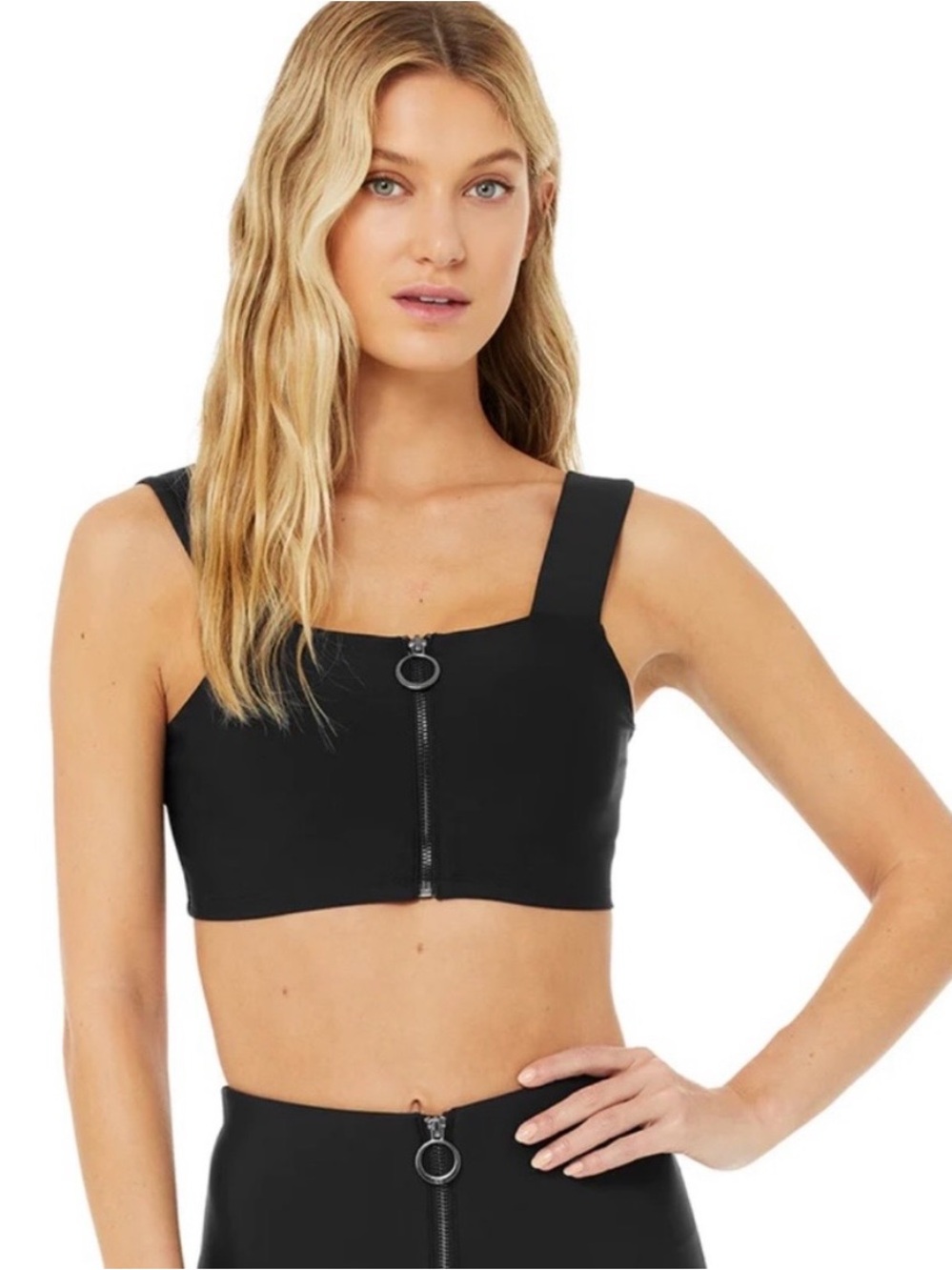 ALO Yoga Black Zip-Front Crop Bralette